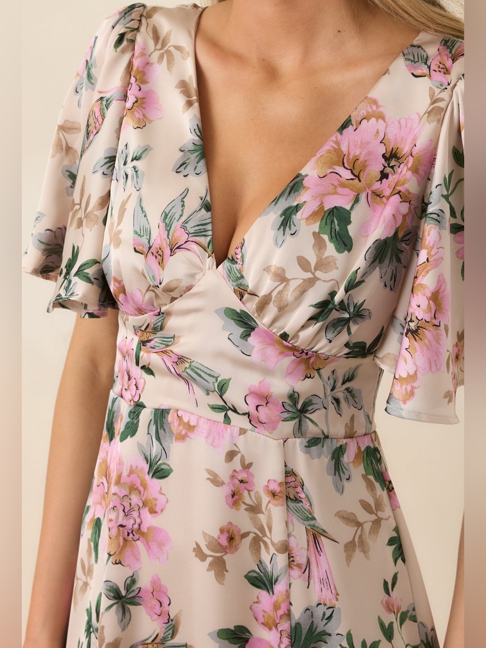 Dress Forum Morning Meadow Romance Floral Maxi Dress Ivory Pink Slit NWT Small - Picture 6 of 15